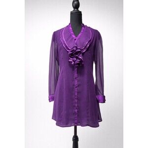 Anh Fashion Purple Sheer Ruffle Tailored Blouse Womens Medium